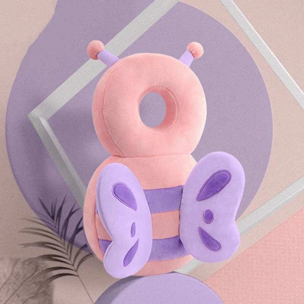 Pink Bee Bibbito Head Cushion with purple wings, front view