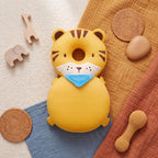 Bibbito Head Cushion in the Tiger design, a soft yellow plush tiger cushion with a blue bandana and breathable mesh