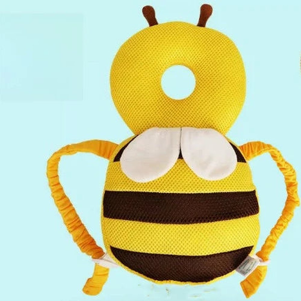 Yellow Bee Bibbito Head Cushion showing the mesh ring and shoulder straps